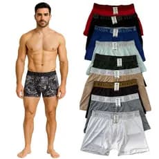 Cueca Boxer Masculina Microfibra – Kit c/ 5 Unidades – Elástico Bordado – Toque Macio – Frete Rápido