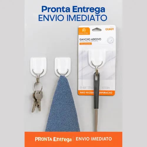 Gancho Adesivo Transparente 3 Peças GUA01- Organização Prática e Rápida | Ideal para Cozinha