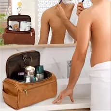 Bolsa Necessarie masculina de couro sintético grande, espaçosa e resistente ideal para viagens atacado