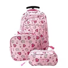 Mochila rodinhas carrinho infantil escolar para meninos e meninas com lancheira e estojo