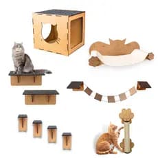 Kits Playground Gatos Arranhador Nicho Ponte Prateleira Kit Brinquedo Rede Cama Bichanos Parede Pet