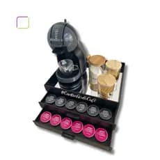 Bandeja Espelhada 2 Gavetas Dolce Gusto Preta Porta 48 Capsulas Cantinho do Cafe Organizador Mdf
