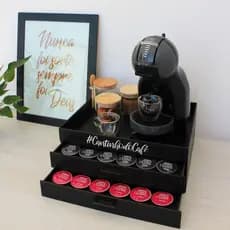 Bandeja Porta Capsula Dolce Gusto Cantinho do Café Preta com gaveta porta cápsulas mdf organizador