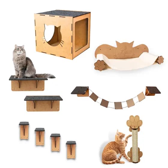 Melhores Kits Playground para Gatos Arranhador Nicho Ponte Prateleira Brinquedo Pet Gatil de Parede