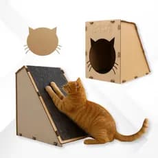 Arranhador Gato Rampa Anti Estresse Brinquedo Toca Casinha Nicho Carpete Diversão Mdf 4mm Playground