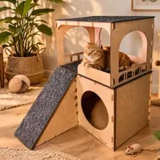 Casinha Pet para Gato em MDF 2 Andares com Carpete Arranhador – Resistente e Moderna