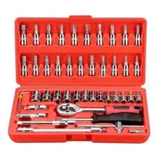 Kit De Ferramentas 46 Peças Jogo De Soquetes Chave Catraca Reversível Com Maleta