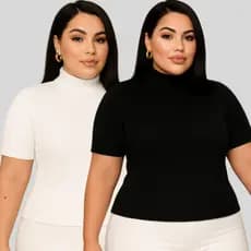 KIT 2 Camisetas Básica Feminina Com Manga Curta Plus Size