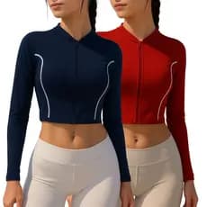 Kit Com 2 Jaqueta Cropped Manga Longa Proteção UV Sports Casaco Treino Academia