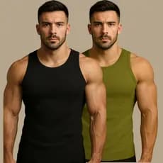 Kit 2 Regatas Masculina Malha Canelada Americana Justa