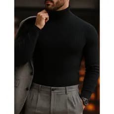 Blusa Cacharrel Masculina Suéter Camiseta Manga Longa Canelada Gola Alta