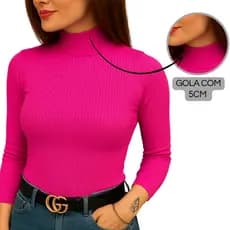Blusas de Frio CACHARREL Feminina Gola Alta Manga Longa Modelo Canelado Moda Outono Inverno