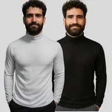 KIT 2  Blusa Cacharrel Masculina Suéter Camiseta Manga Longa Canelada Gola Alta Moda Outono Inverno