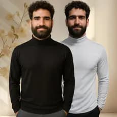 KIT 2 Manga Longa Cacharrel Masculina Gola Alta Malha Canelada