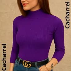 Blusa Cacharrel Feminina Gola Alta Manga Comprida Modelo Segunda Pele
