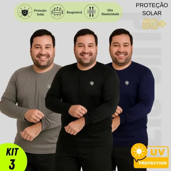 Kit 3 Camisas UV Feminina UV50+ Dry Fit Manga Longa Proteção Solar Academia Praia