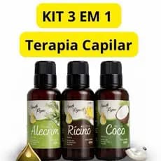 KIT Terapia Capilar 3 ÓLEOS Cronograma Óleo de Coco + Ricino + Alecrim 60ml Tratamento Capilar