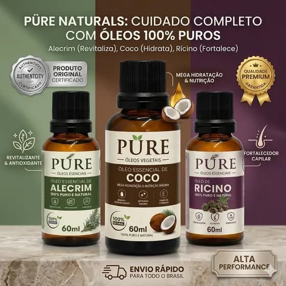 Kit Terapia Capilar Óleo de Coco + Ricino + Alecrim 60ml