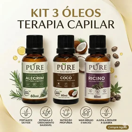 Kit Terapia Capilar Óleo de Coco + Alecrim + rícino 60ML