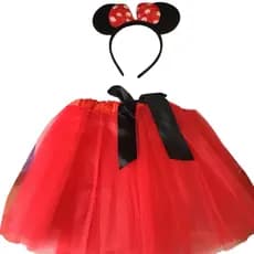 Fantasia Saia de Tule e Tiara da Minnie Festas Crianças Diversão Barato