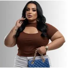 Blusa Croped Plusize Feminina Canelada Estilosa Blusinha Feminina Elegante