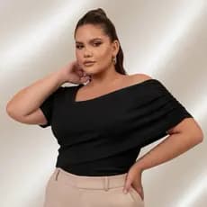 Blusa Plus Size Feminina Transpassada Ombro a Ombro Canelada
