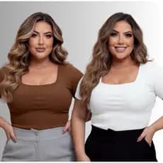 Blusa Feminina Plus size Social Decote Quadrado Manga Curta Elegante Blusinha Plus Fresquinha