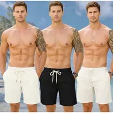 kit 3 Bermuda Linho Masculino Premium Short Moda Praia Com Bolso