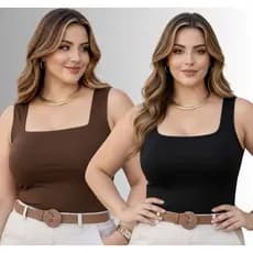 KIt 2 Blusa Regata Plus Size Social Chique com Gola Quadrada Verão Moda Feminina
