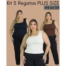 Kit 3 Blusa Regata Plus Size Social Chique com Gola Quadrada Verão Regata Feminina
