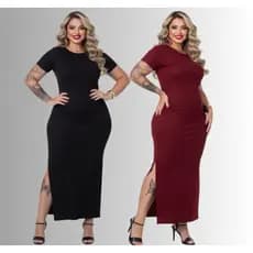 Vestido Longo  Plus Size Verão com Fenda Lateral e Alcinha Elegante