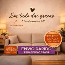 Frase Decorativa Em Tudo Dai Graças MDF Preto Parede 80cm Versículo Bíblico Cristão com Coração Decoração Sala Quarto