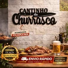 Decoração "Cantinho do Churrasco" MDF Preto Parede 45cm Placa Área Gourmet Churrasqueira Bar