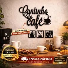 Decoração Cantinho do Café Parede MDF Preto Kit 4 Peças Cozinha Área Gourmet Café com Dupla Face
