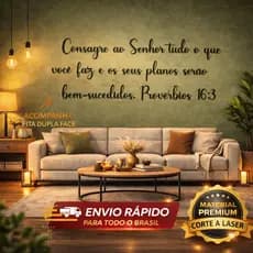 Frase Bíblica Consagre ao Senhor Tudo Provérbios 16:3 MDF Preto Decorativo Parede Cristã 80x30cm com Dupla Face