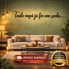 Placa Decorativa Tudo Aqui Já Foi Um Sonho MDF Preto Frase Motivacional Parede Decoração Moderna