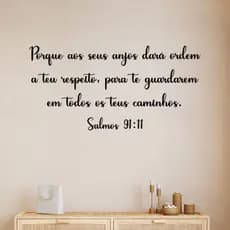 Versículo Letreiro Salmos 91:11 Mdf Decorativo Preto