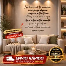 Versículo Letreiro Salmos 91:10-11 Mdf Decorativo Frase Parede Religiosa Decoração Bíblico Cristão