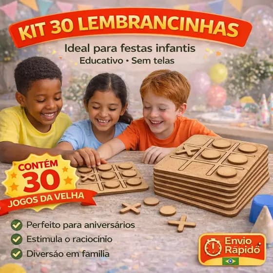 Kit 30 Jogo da Velha MDF Lembrancinha Festa Infantil Aniversário Escolar Educativo Tabuleiro Brinquedo Presente Jogo
