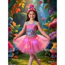 Fantasia infantil kit 3 pçs cabelo arrepiado colorido saia tule com led ou com babadinhos body.