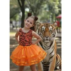 Fantasia infantil girafa tigre menina tigre safari saia babadinho Body tiara carnaval animalzinho evento escolar.