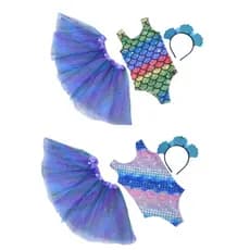 Fantasia infantil sereia kit com 3 pçs tiara concha saia tule Body bore colan carnaval aniversário festa.