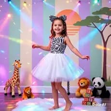 Fantasia infantil menina zebra safari evento escolar carnaval saia tule com led luz Body.