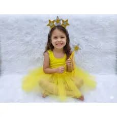 Fantasia infantil menina estrela estrelinha kit 3 pçs Body bore colan saia tule tiara carnaval copa evento escolares.