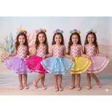 Fantasia infantil sereia  kit 3pçs body saia tule c babadinhos Carnaval aniversário.