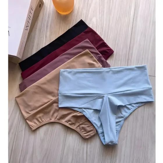 Kit 5 Calcinhas Cós Alto Fio Duplo Não Marca Costura Embutida Gestante Grávida Pós Parto