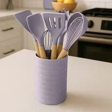 Kit Utensílios de Cozinha 7 Peças em Silicone e Madeira Alta Durabilidade – Resistente e Prático!