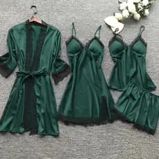 4 peças/set feminino pijamas de renda moda com decote em v vestido conforto pijamas pijamas com almo