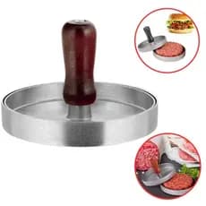Forma De Hambúrguer Artesanal Inox Modelador Molde Caseiro Cozinha Gourmet Cabo de Madeira Prensa Profissional