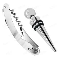 Kit Saca Rolhas E Tampa Gourmet Vinho Abridor Em Aço Inox